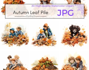 Aquarell Herbst Blatt Stapel Clipart, Herbst Clipart Herbst Sublimation Kinder Clipart Kindergarten Scrapbooking, kommerzielle Nutzung, digitaler Download