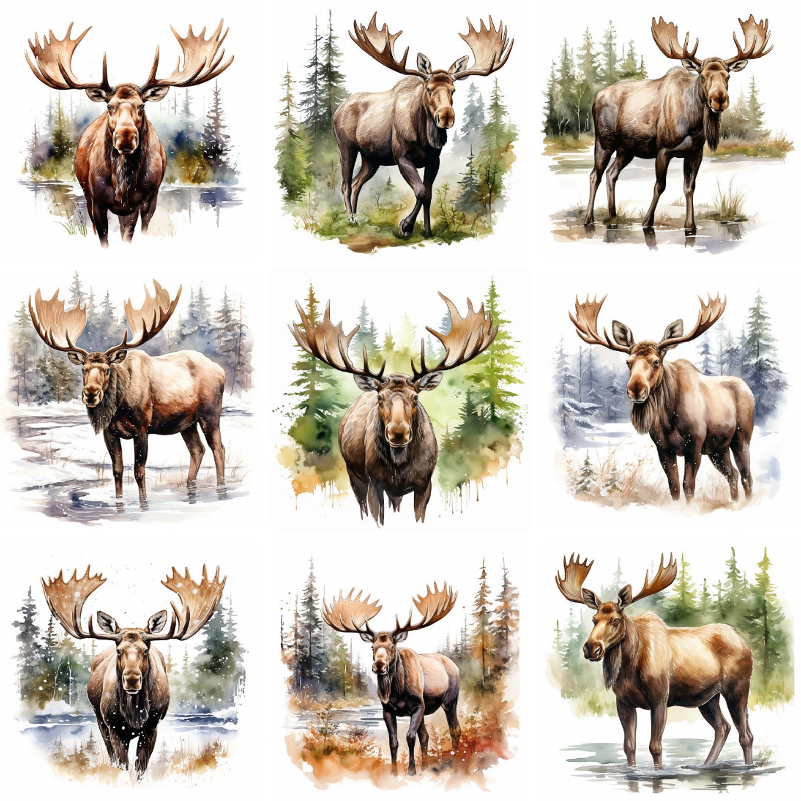 Watercolor Moose Clipart, High Quality PNG, Woodland Animals Clipart ...