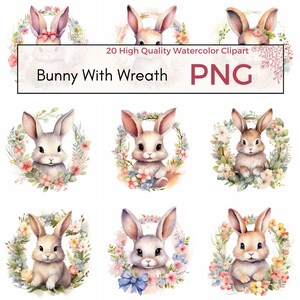 Bunny With Wreath Clipart, High Quality PNG, Floral clipart, Easter PNG, Rabbit Sublimation, Spring Clipart, Instant Download Commercial Use