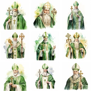 20 Imágenes Prediseñadas de San Patricio, imágenes prediseñadas de acuarela, grabados religiosos, png católico, arte de pared, Imprimibles, gráficos, scrapbooking, descarga digital