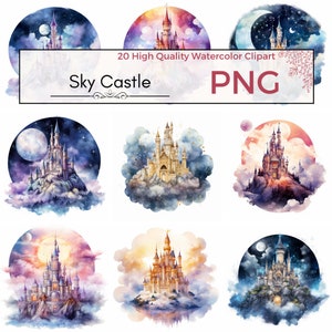Sky Castle Clipart, high quality png magical clipart fantasy castle png sky palace decor, Watercolor clipart, card making, instant download