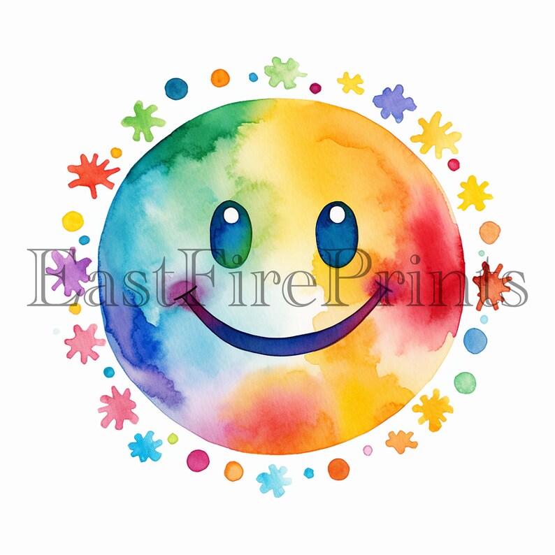 20 Retro Groovy Smiley Face Clip Art Watercolor Clipart - Etsy