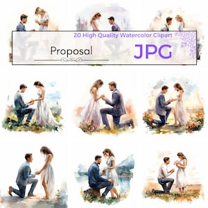Aquarelle proposition de mariage Clipart, clipart des mariés, des cliparts le jour du mariage, Scrapbooking mignon, tout usage commercial, téléchargement numérique JPG