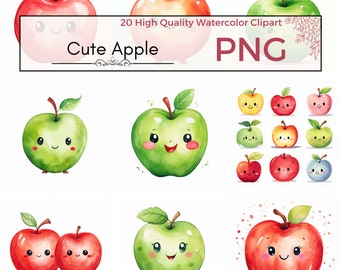 Cute Apple Clipart, high quality png cute clipart nursery decor fruit png apple png prints Watercolor clipart, Card making, Instant download