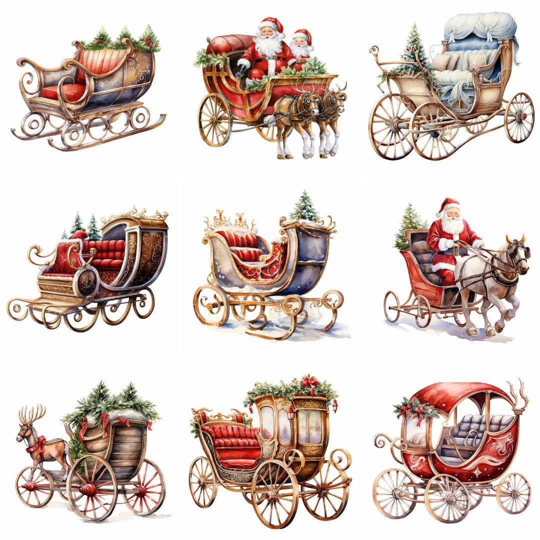 Watercolor Santas Sleigh Clipart, High Quality Png, Christmas Clip Art ...
