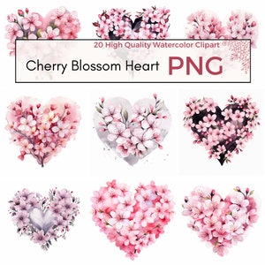 Kirschblüten Herz Clipart, hochwertige Blumen Clipart, Valentinstag Clipart, Herz PNG, Kinderzimmer PNG, sofortiger Download, kommerzielle Nutzung
