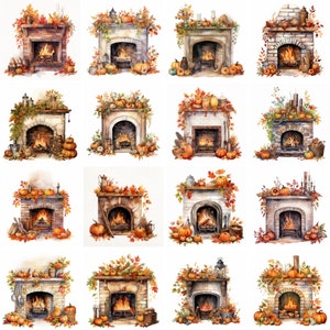 Aquarell Herbst Kamin Clipart, hochwertige png, Herbst gemütlich Cottage Kern ClipArt, Halloween Prints, Sublimation, sofortiger download