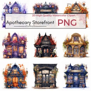 Witch Apothecary Storefront Clipart, Wiccan clipart, halloween, pagan png, witch art, decor Watercolor clipart, card making instant download