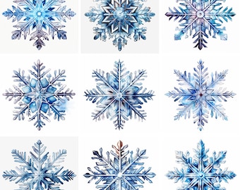 20 Snowflake Watercolor Clip art high quality png files, winter clipart, snow flake printables, card making, scrapbooking, digital download,