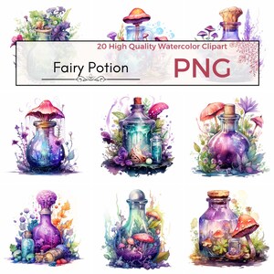 Fairy Potion Clipart, potion clip art fantasy png fairy clip art potion printables magical Watercolor clipart, card making, instant download
