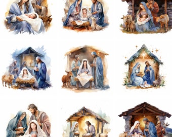 20 Nativity Scene Watercolor Clipart, christmas clip art, catholic religious, Printables, junk journal, scrapbooking, digital downloads