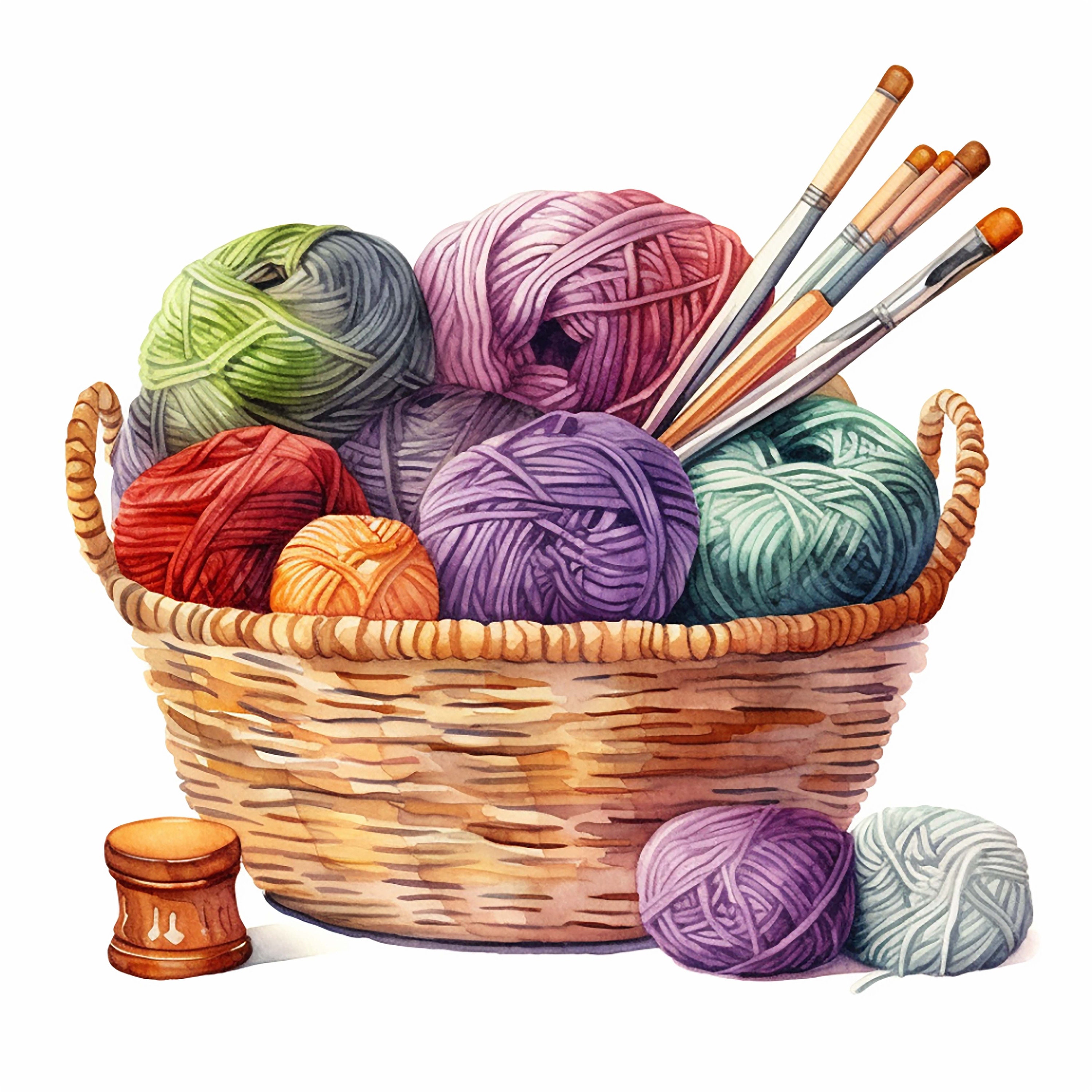 Watercolor Knitting Basket Clipart Graphic by craftsmaker · Creative Fabrica