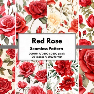 Red Rose Digital Paper, High Quality JPG, Floral Seamless Pattern, Rose Scrapbook Paper, Floral Spring Rose Digital Patterns, Commercial Use