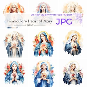 Watercolor Immaculate Heart of Mary Clipart, religious clipart catholic Virgin Mary art Scrapbooking, Commercial Use, JPG Digital download