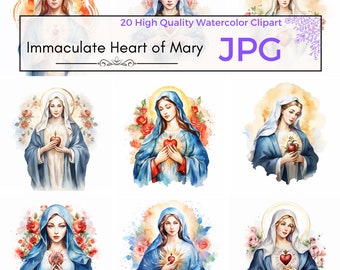 Watercolor Immaculate Heart of Mary Clipart, religious clipart catholic Virgin Mary art Scrapbooking, Commercial Use, JPG Digital download