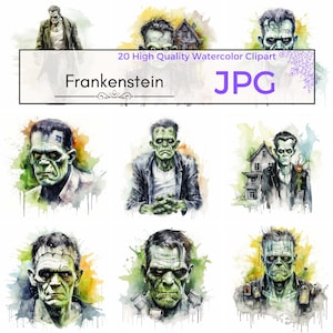 Watercolor Frankenstein Clipart, spooky clipart Halloween graphics monsters clipart printables Scrapbooking Commercial Use, Digital download