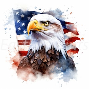 Bald Eagle Watercolor 4th of July Clipart - Patriotic Digital Prints, Animal Print, Card Making- 10 High Quality PNG Images - Commercial Use