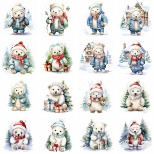 20 Cute Baby Polar Bear Clipart, christmas clip art, high quality png winter, xmas Printables, xmas animals, scrapbooking, digital downloads