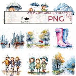 Rain Clipart, high quality png rain clipart children graphics nursery png landscape prints Watercolor clipart, Card making, Instant download