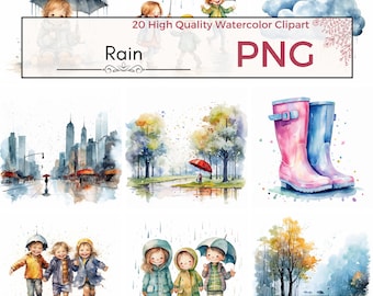 Rain Clipart, high quality png rain clipart children graphics nursery png landscape prints Watercolor clipart, Card making, Instant download