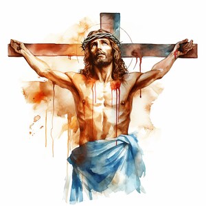 Watercolor Jesus on Cross Clipart, Religious Clipart Catholic ...