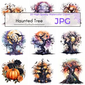 Watercolor Haunted House Clipart, jpg Digital download halloween clipart graphics printables Scrapbooking, Commercial Use, Digital download