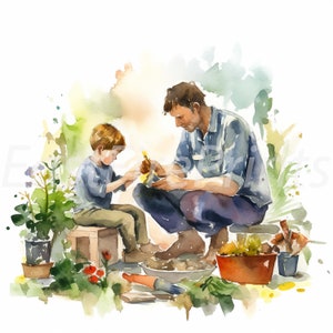 Watercolor Fathers Day Clipart - Set of 5, Card Making, High Quality PNG Images, Fathers and Child, Digital Prints, Commercial Use