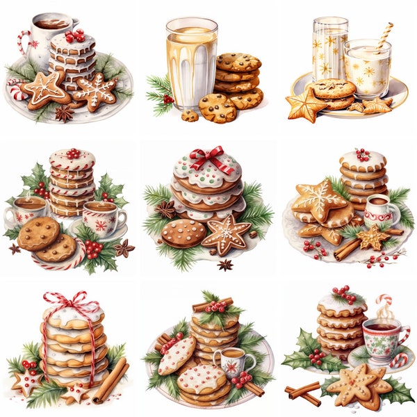 Watercolor Christmas Cookies Clipart, high quality png, xmas graphics, winter images, holiday, cute, Prints, Sublimation, instant download