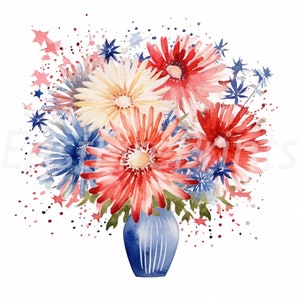 Watercolor 4th of July Floral Clipart Collection 3 - Patriotic Floral ...