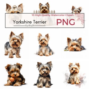 Set of 10 - Yorkshire Terrier Clipart, Dog Illustrations, Card Making, Dog Clipart, Digital Prints, High Quality PNG, Commercial Use