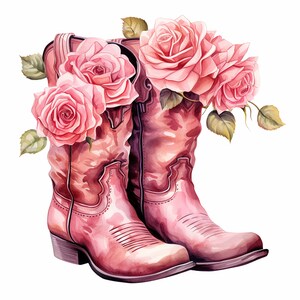 Watercolor Pink Cowgirl Boots Clipart, High Quality JPG, Cowboy Boots
