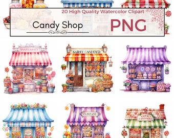 Candy Shop Clipart, high quality png, dessert clipart children food png sweets printables Watercolor clipart, card making, instant download