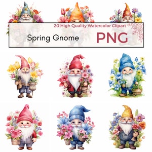 Spring Gnome Clipart, High Quality PNG, Cute Spring Clipart, Gnome Sublimation, Floral Clipart Spring Prints Instant Download Commercial Use