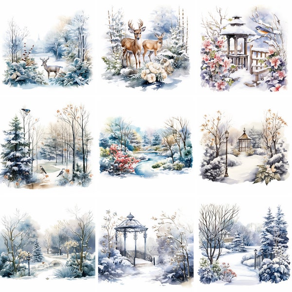 20 Winter Garten Aquarell ClipArt, hochwertige pngs, florale Schnee Clipart, Weihnachten, Winter Wonderland, gemütliche Grafiken, sofortiger download