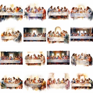 20 The Last Supper Clipart Watercolor, high quality png, christian clip art, religious, catholic Printables, scrapbooking, digital download