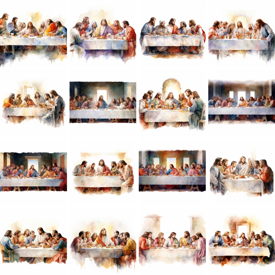 20 The Last Supper Clipart Watercolor, high quality png, christian clip art, religious, catholic Printables, scrapbooking, digital download