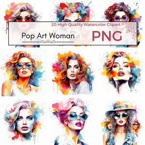 Pop Art Woman Clipart, girl png, pop art png, lady png, girl printables, pop art prints, Watercolor clipart, card making, instant download