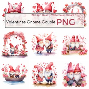 Clipart de casal de gnomos dos namorados, PNG de alta qualidade, sublimação de gnomos, PNG dos namorados, clipart do dia dos namorados Download instantâneo para uso comercial
