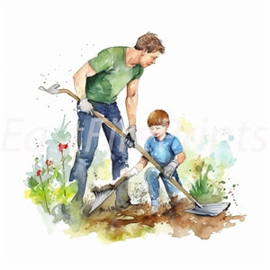 Clipart per la festa del papà dell'acquerello - Set di 10, Creazione di cartoline, Immagini PNG di alta qualità, Padri e figlio, Bambino, Stampe digitali, Uso commerciale