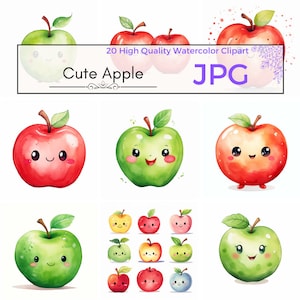 Watercolor Cute Apple Clipart, cute clipart nursery decor fruit printables food jpg print Scrapbooking, Commercial Use, JPG Digital download