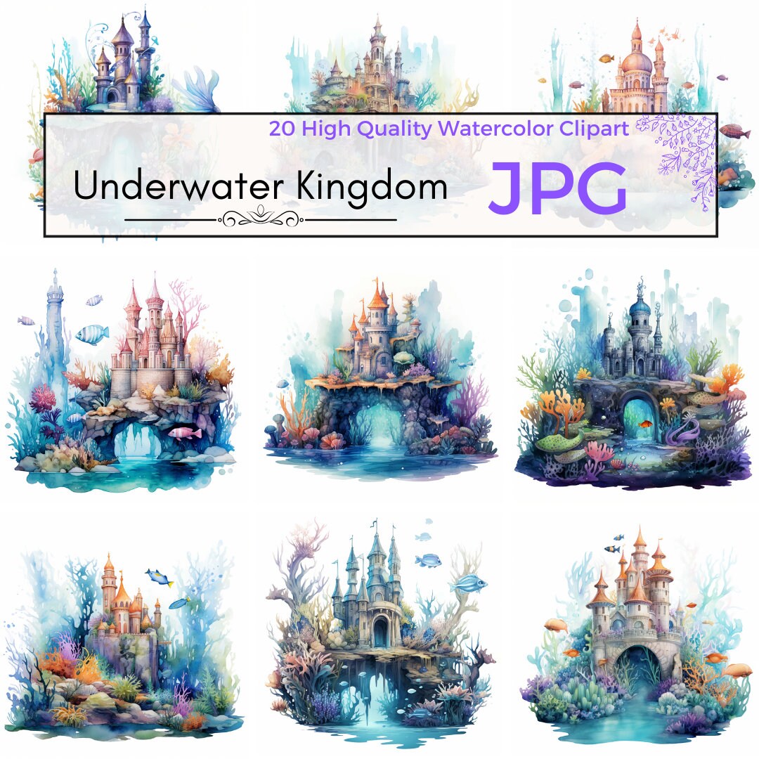 Watercolor Underwater Kingdom Clipart, Nursery Clipart, Marine, Sea ...