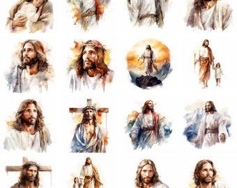 Watercolor Jesus Christ Clipart, high quality png, Christian Bundle, religious clip art, faith, prayer, Sublimation, instant download