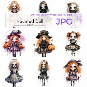 Aquarelle Haunted Doll Clipart, halloween clipart png graphiques effrayants halloween jpg télécharger Scrapbooking, Utilisation commerciale, Téléchargement numérique