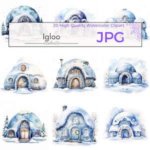 Watercolor Winter Igloo Clipart, Winter Clipart, Snow Clipart, Igloo Graphics, Christmas Sublimation, Commercial Use, JPG Digital download