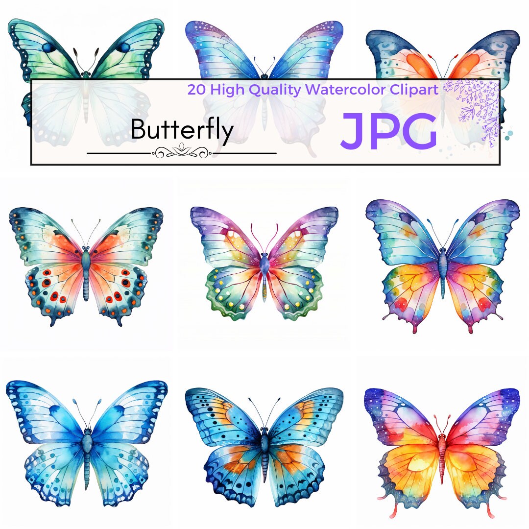 Watercolor Butterfly Clipart, Butterfly Graphics Printables Colorful ...