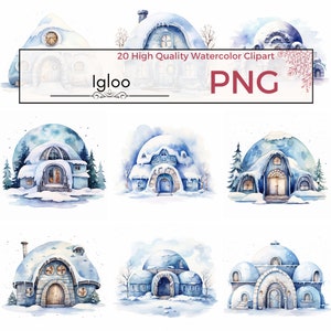 Winter Igloo Clipart, High Quality PNG, Igloo Clipart, Winter Clipart, Snow Sublimation, Watercolor clipart, Card making, Instant download