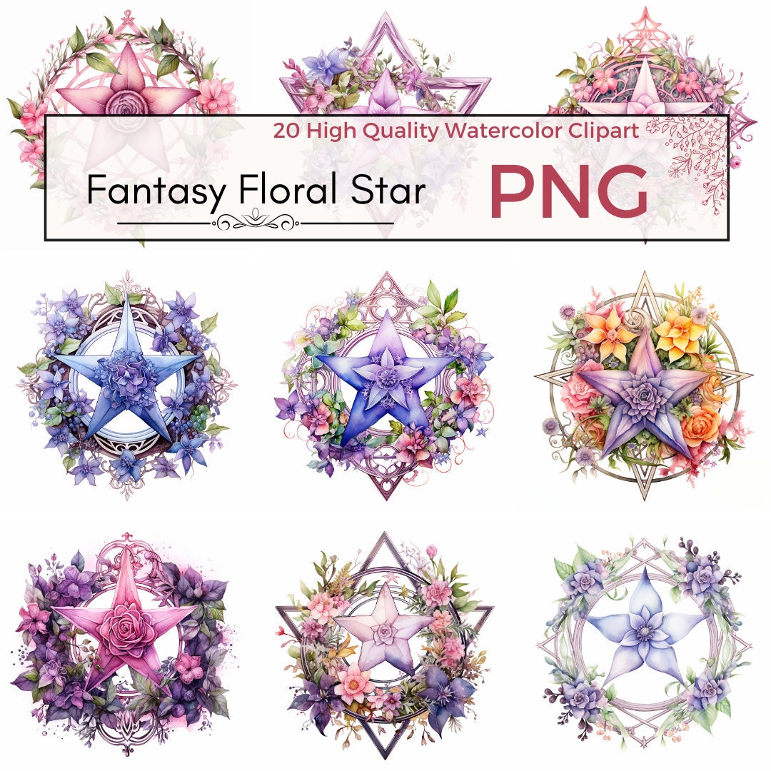 Fantasy Floral Star Clipart High Quality Png Fantasy Clip - Etsy