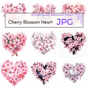 Aquarell Kirschblüten Herz Clipart, Valentinstag Clipart JPG, Kirschblüte Clipart, Blumen Wand Kunst Sofort Download kommerzielle Nutzung
