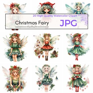 Watercolor Christmas Fairy Clipart, fantasy clipart fairy jpg winter christmas clipart holiday Scrapbooking Commercial Use, Digital download