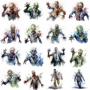 Watercolor Zombie Clipart, high quality png, halloween clipart, zombie clipart, spooky png, Scrapbooking, Commercial Use, digital download
